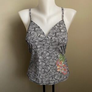Baltex Women's Black and‎ White Geometric Swirl Print Tankini Top Size 6